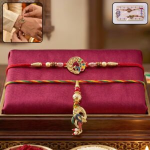 Peacock Charm Bhabhi Rakhi with Maroon Gift Look