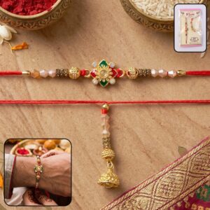 Floral Pearl Bhabhi Rakhi with Golden Latkan