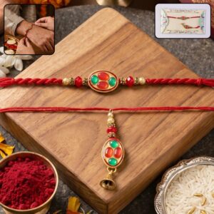 Oval Stone Bhabhi Rakhi with Gold Tone Latkan