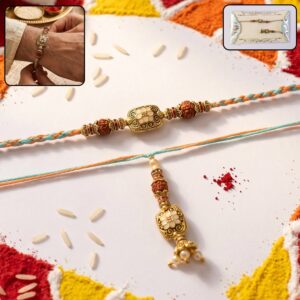 Golden Bead Bhabhi Rakhi with Traditional Latkan