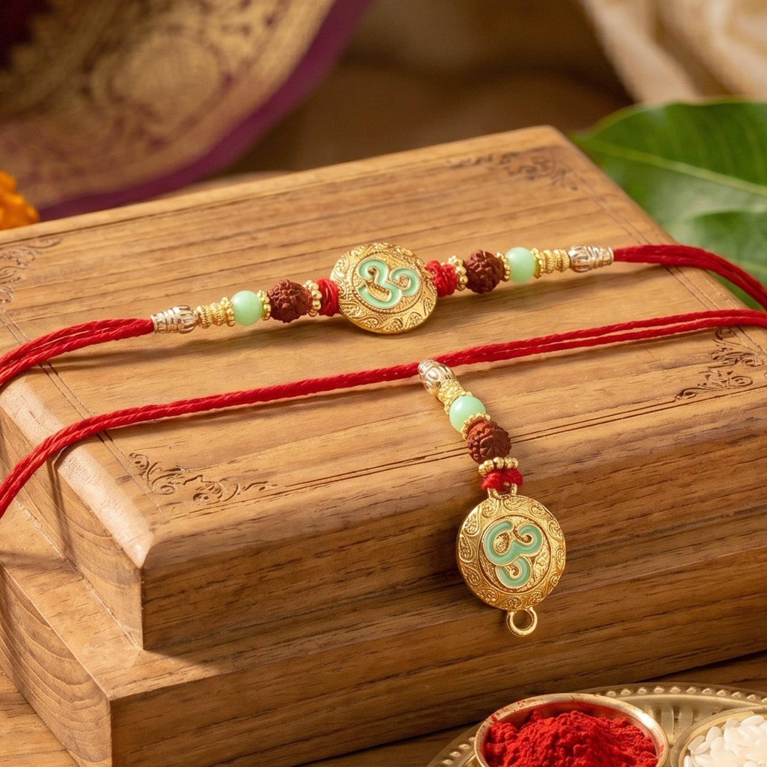 Swirl Coin Bhabhi Rakhi with Pearl Beads