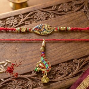 Colorful Meenakari Bhabhi Rakhi with Peacock Latkan