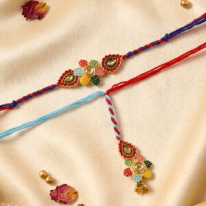 Multicolor Thread Bhabhi Rakhi with Floral Latkan