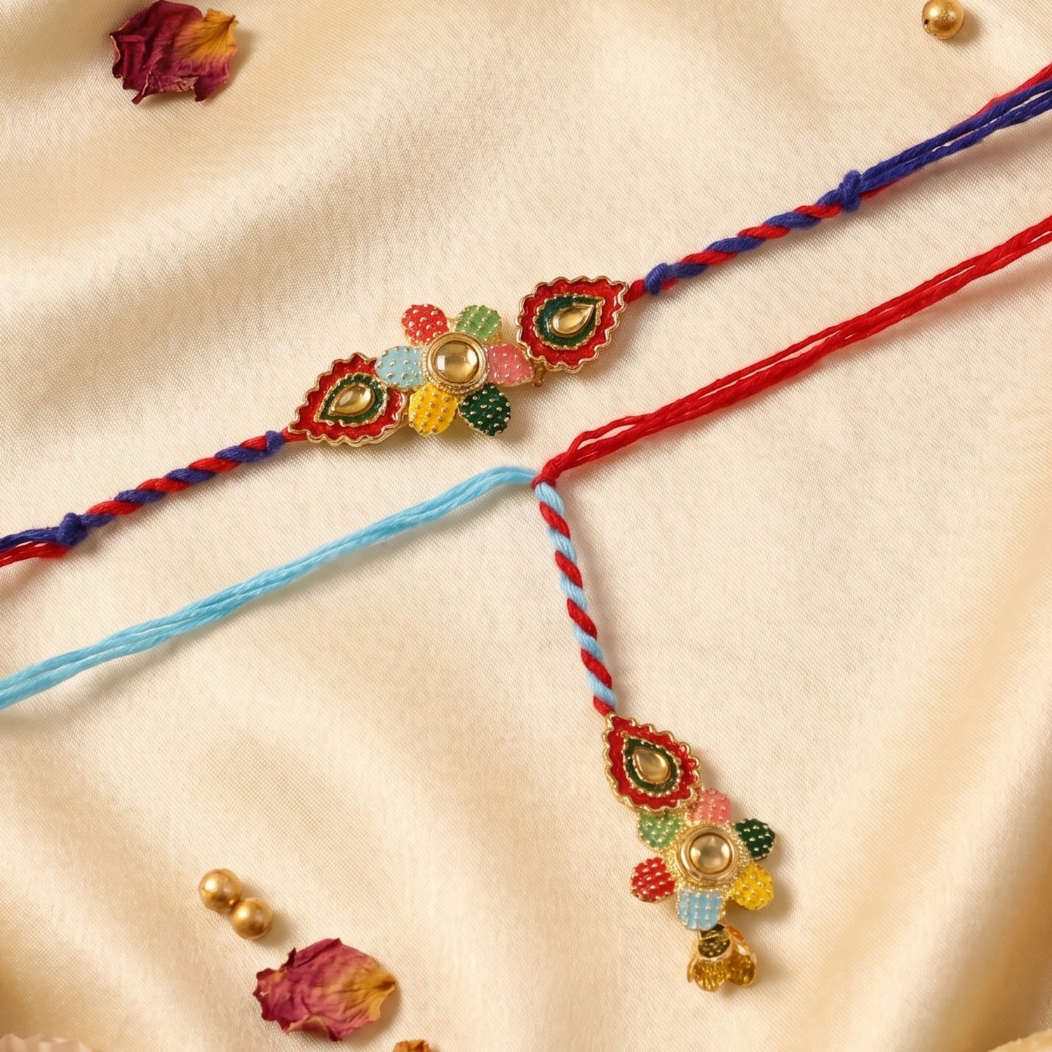 Multicolor Thread Bhabhi Rakhi with Floral Latkan