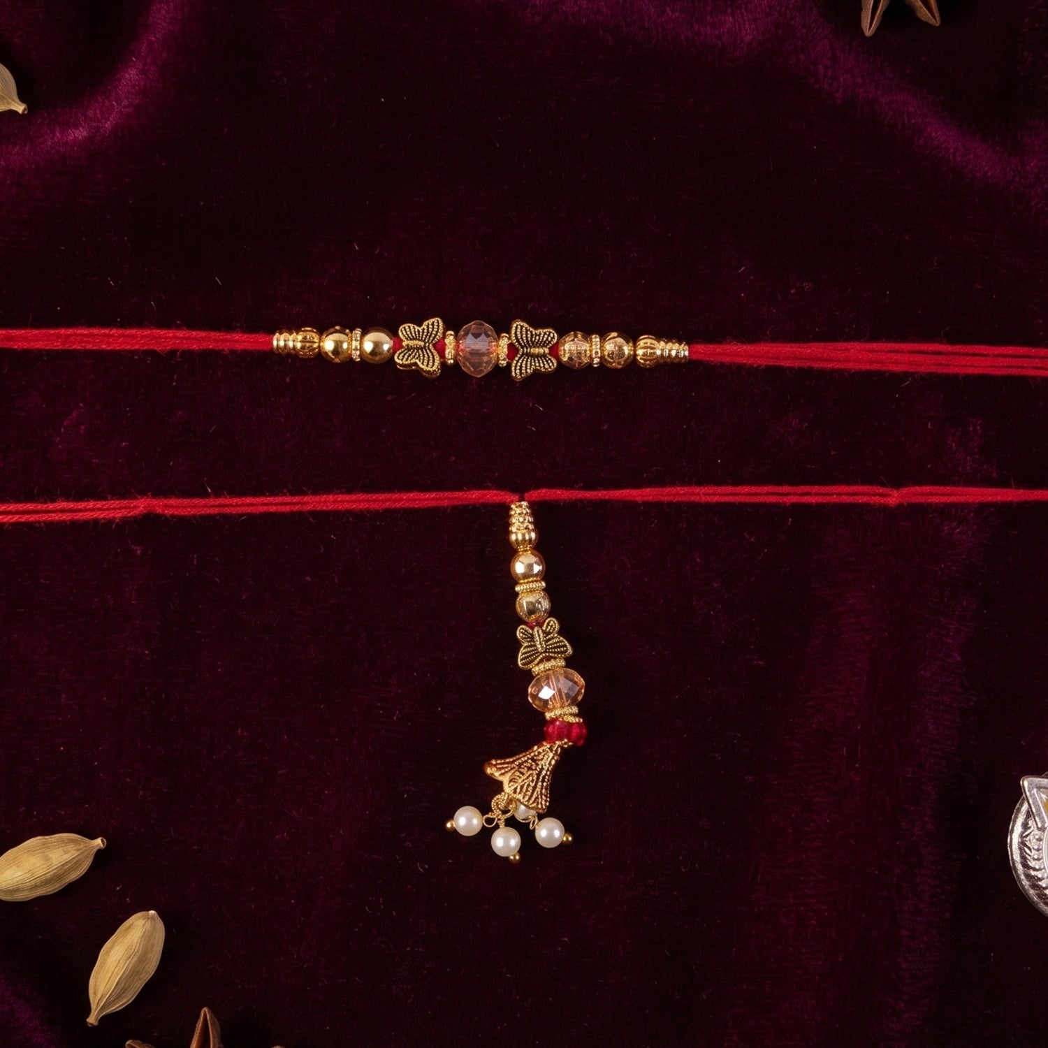 Sleek Stone Bhabhi Rakhi with Golden Latkan
