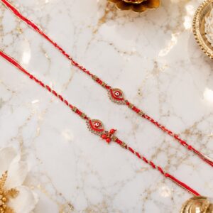 Red Stone Bhabhi Rakhi with Matching Latkan
