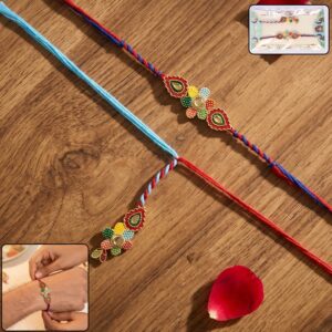 Multicolor Meenakari Bhabhi Rakhi with Blue Thread