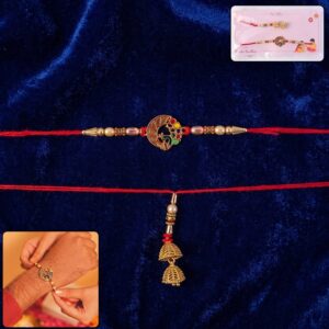 Peacock Motif Bhabhi Rakhi with Pearl Beads