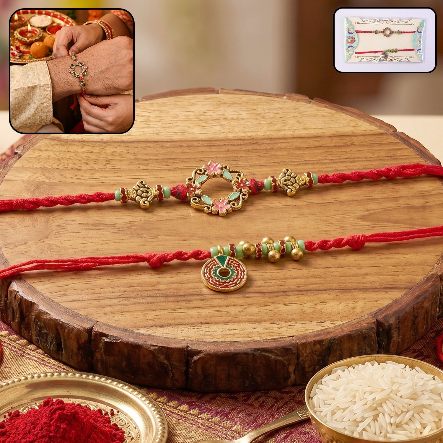 Floral Stone Bhabhi Rakhi with Pearl Hanging