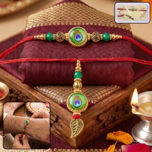 Evil Eye Peacock Bhabhi Rakhi with Leaf Latkan