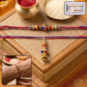 Multicolor Bead Bhabhi Rakhi with Jhumka Latkan