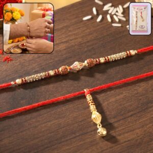 Sleek Pearl Bead Bhabhi Rakhi with Gold Latkan