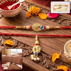 Blue Stone Bhabhi Rakhi with Pearl Cluster Latkan