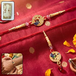 Peacock Stone Bhabhi Rakhi with Pearl Latkan