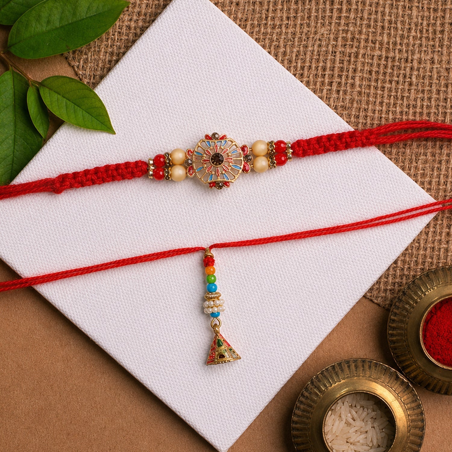 Sunflower Stone Bhabhi Rakhi with Bead Latkan