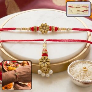 Golden Floral Designer Rakhi with Pearl Beads