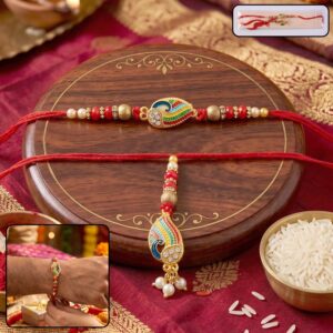 Colorful Peacock Meenakari Designer Rakhi with Pearl Beads