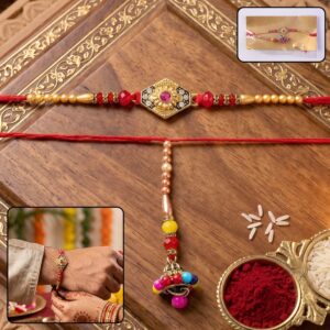 Hexagon Stone Designer Rakhi with Colorful Beads
