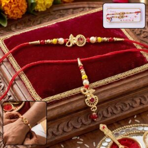 Golden Ganesha Designer Rakhi with Pearl Beads