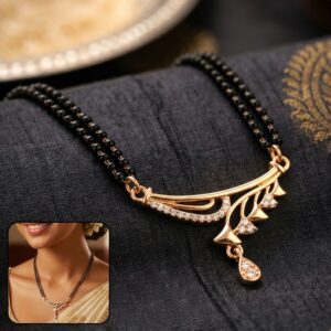 Rose Gold Finish Cascading Leaf Spray CZ Pendant Double Strand Mangalsutra