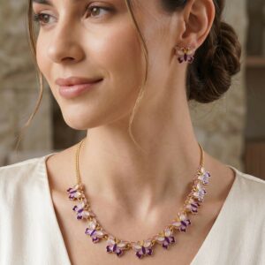 Purple Butterfly Gold-Plated Necklace and Earrings Jewellery Set