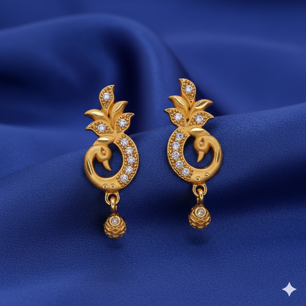 Gold-Plated Peacock Drop Earrings with AD for women and girls