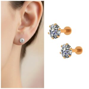 Gold Plated Brilliant Cut Diamond Stud Earrings for women and girls Combo Pack of 2