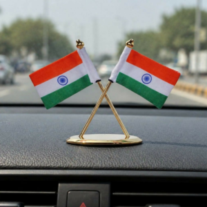 Premium Metal Dual Indian Flag Stand for Car Dashboard & Desk Decor