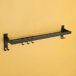 Wall Mounted Stainless Steel Towel Rod with Hooks Space Saving Bathroom Organizer