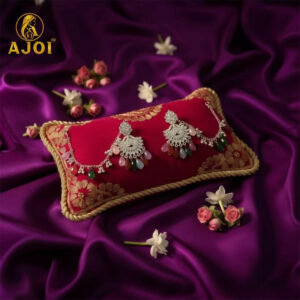 Royal Silver-Plated Kansar Earrings with Vibrant Beads, Detailed Floral Patterns.
