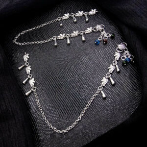 Nature-Inspired Silver Link Anklets with Hanging Drop Accents