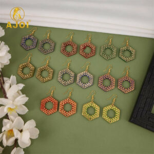 Elegant Hexa-Textured Dangle Earrings – Lightweight Handmade Earrings in 8 Rich Colors – Artistic Geometric Fashion Jewelry(PACK OF 8)