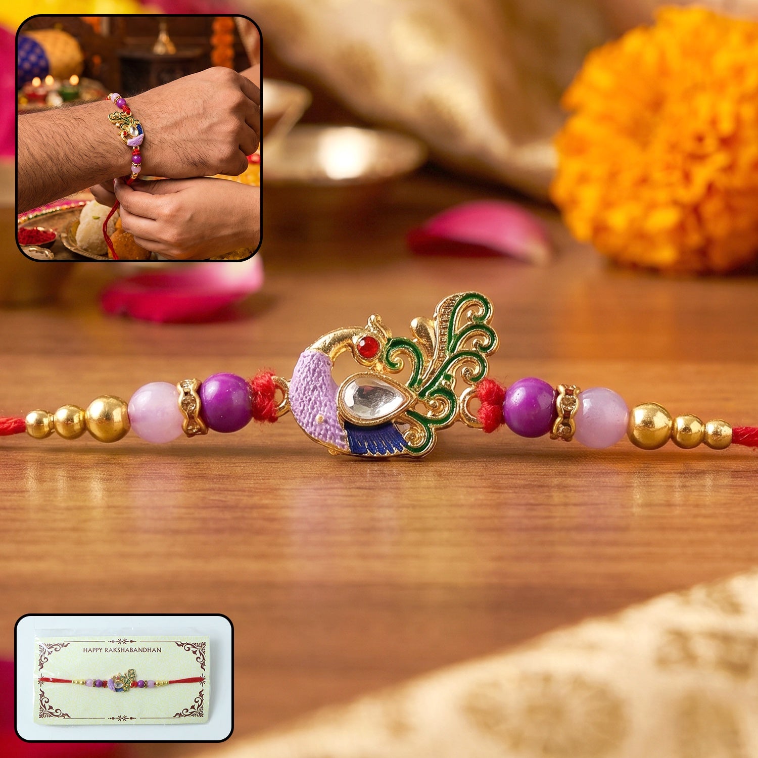 Royal Antique Peacock Kundan Designer Rakhi