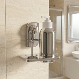 Premium Stailnless Steel Wall Mounted Liquid Soap Dispenser Holder with Storage Tray for Bathroom & Kitchen Use