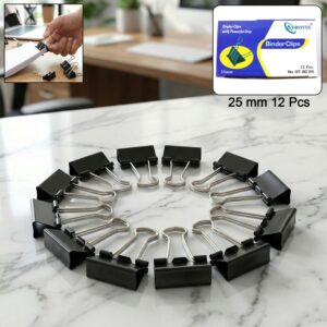 Heavy Duty Binder Clips for Office, School & Home Use Strong Grip Paper Clips Set (25mm/12pcs)