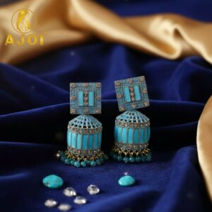 Royal Turquoise Blue Designer Earrings with Elegant Drop and Stone Accents