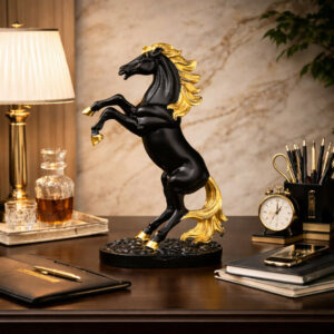 Black Gold Rearing Horse Showpiece Luxury Home Decor Statue