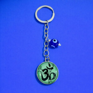 Om Evil Eye Keychain with Green Enamel for Car Keys, Bags & Gifting